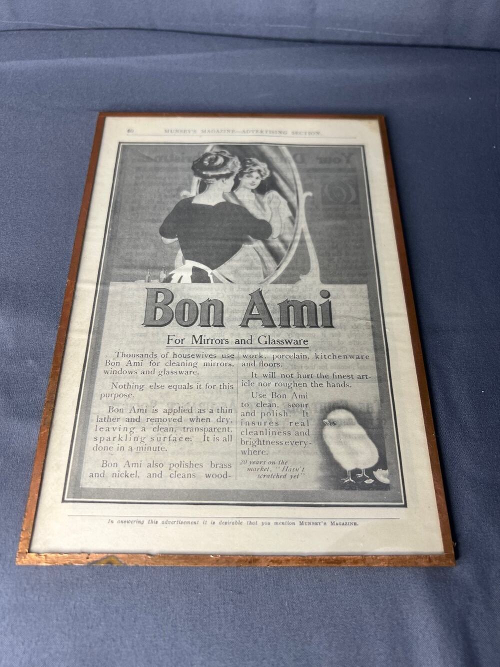 Vintage Bon Ami Household Cleanser Magazine Ad Early 1900's Illustration Framed